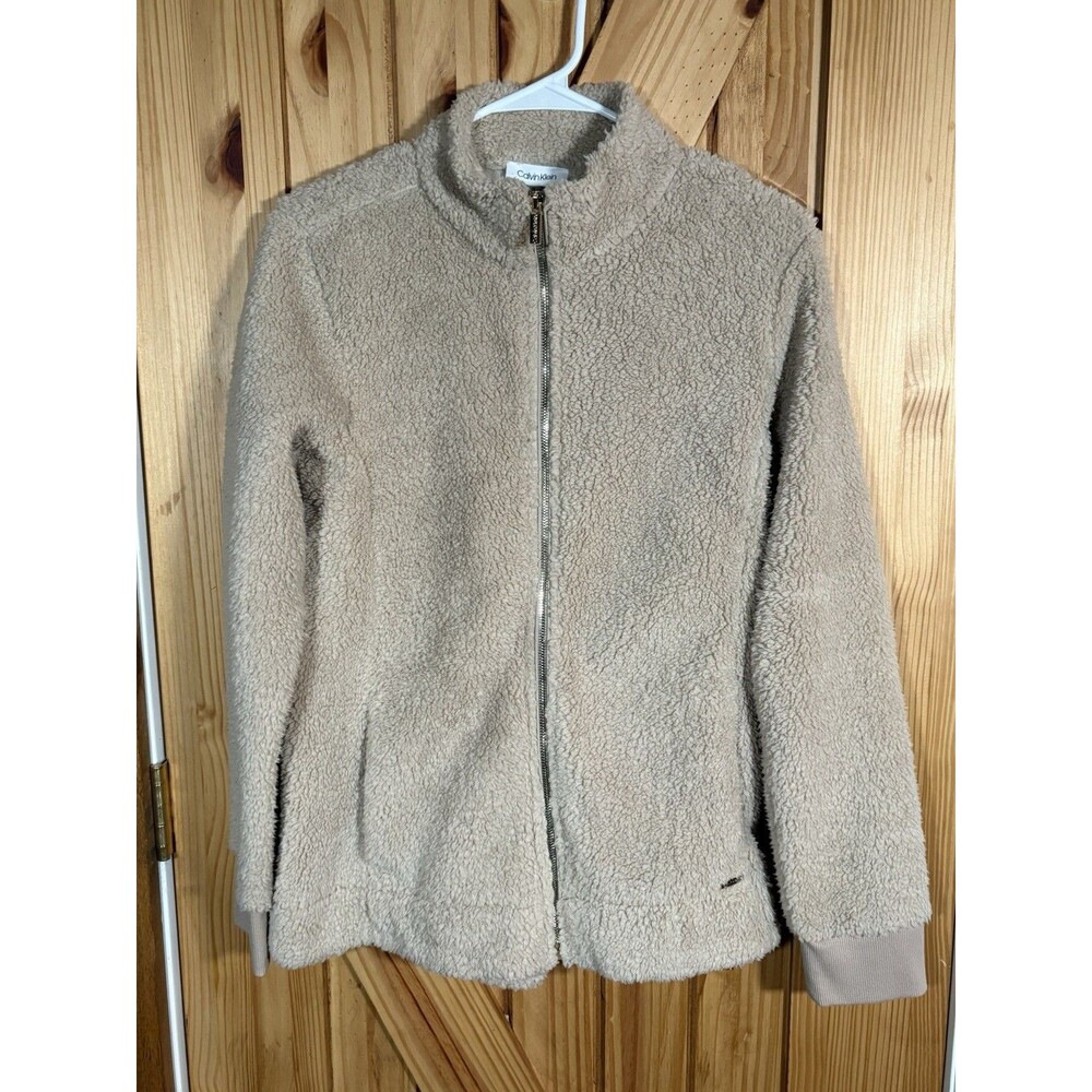 NWT Calvin Klein Jacket Fuzzy Sherpa Latte Color Women's Size Medium